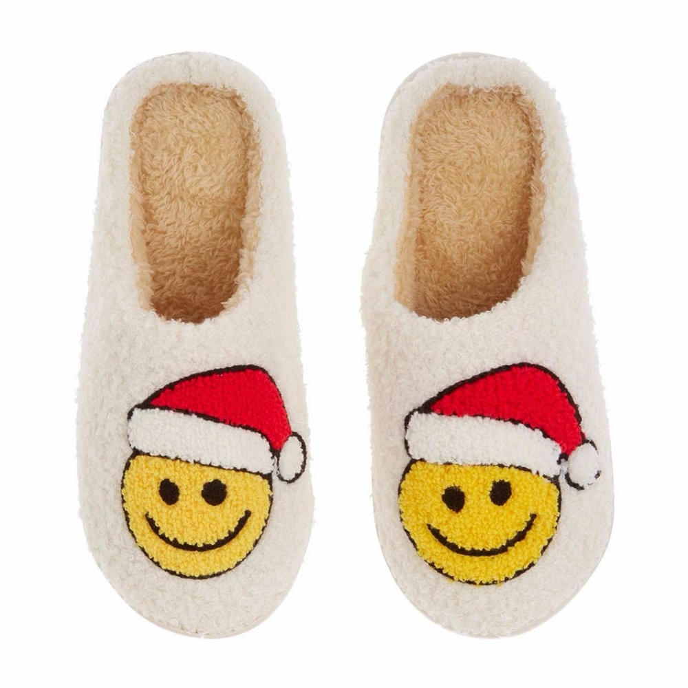 Smiley Face Slippers with Santa Hat